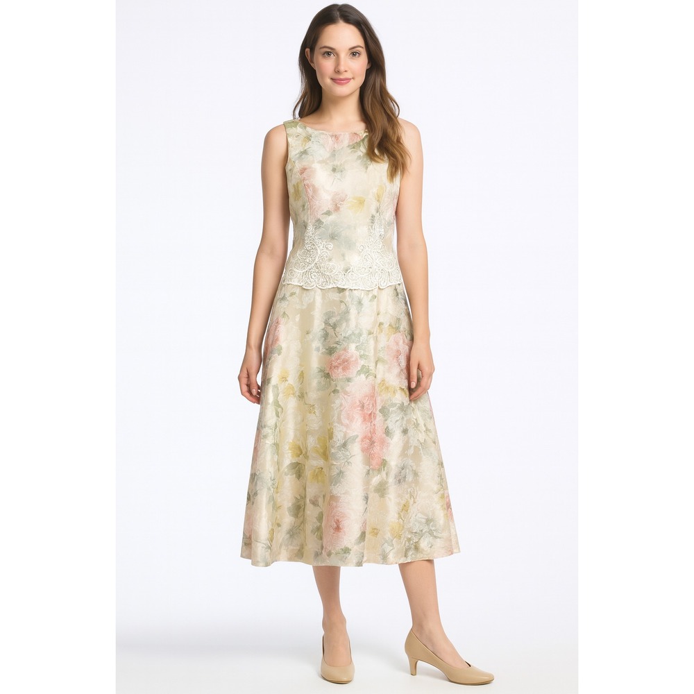 Vintage 80s Scott McClintock Dress Womens 8 White Floral